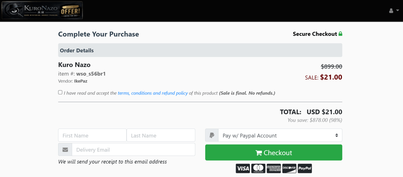 Kuro Nazo-checkout-page
